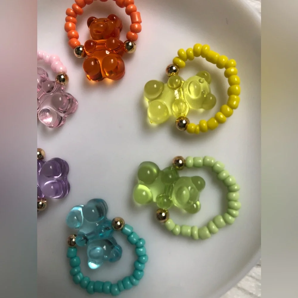 SIX gummy bear beaded rings